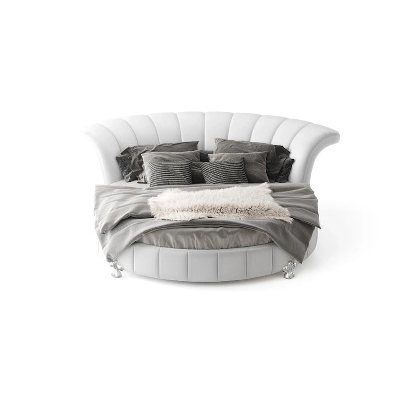 White Faux Leather Venetian Round King Size Bed