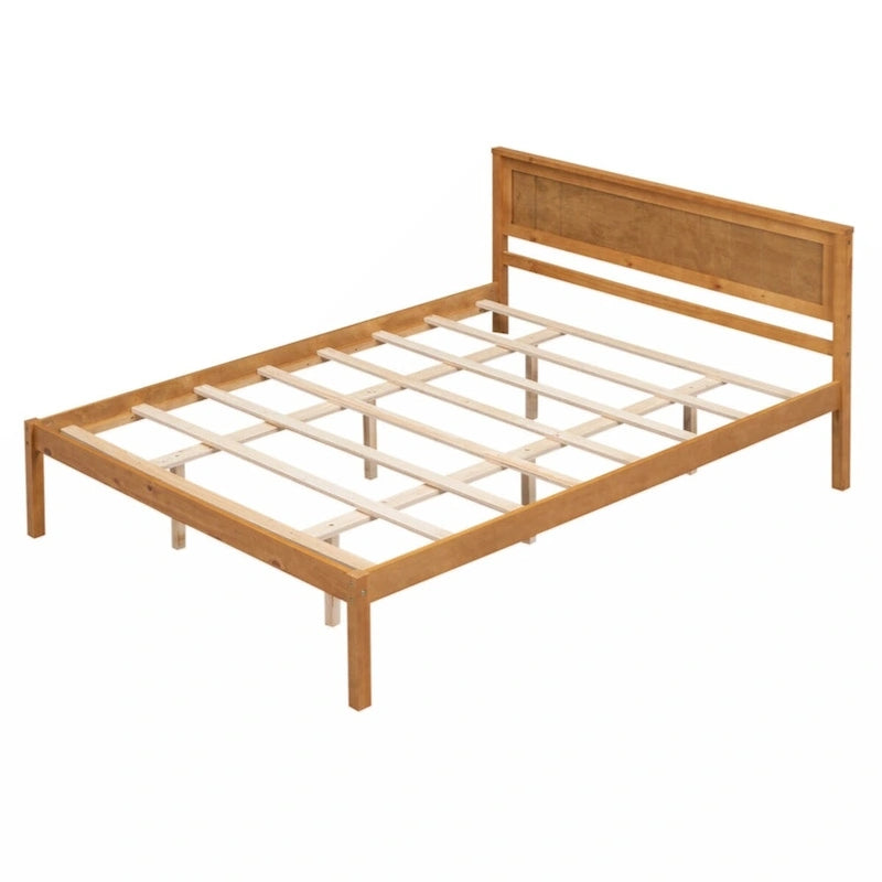 Queen Size Platform Bed Frame with Headboard, Wood Slat Support