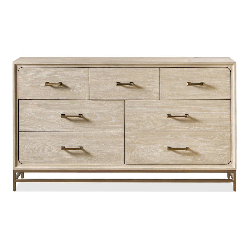 Transitional Solid Wood 7-Drawer Dresser with Metal Legs