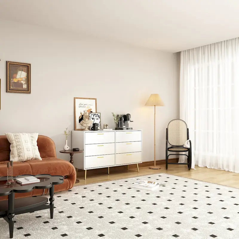 6-Drawer Double Dresser with Gold Accents Bedroom Storage Solution