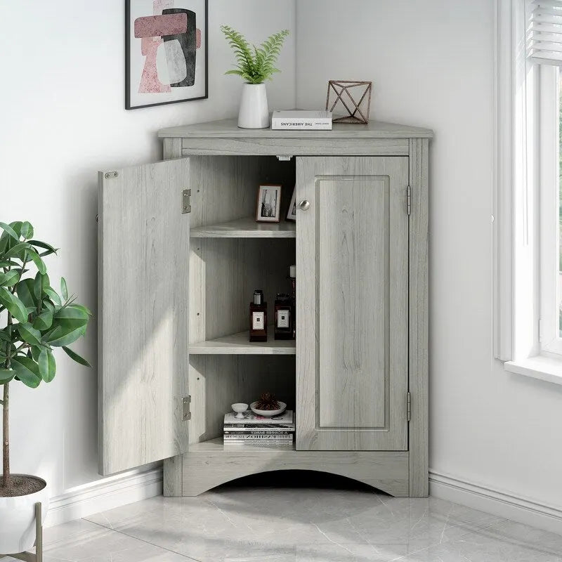 Corner Triangle Bathroom Storage Cabinet with Adjustable Shelves, Freestanding Floor Cabinet, Accent Cabinet for Living Room
