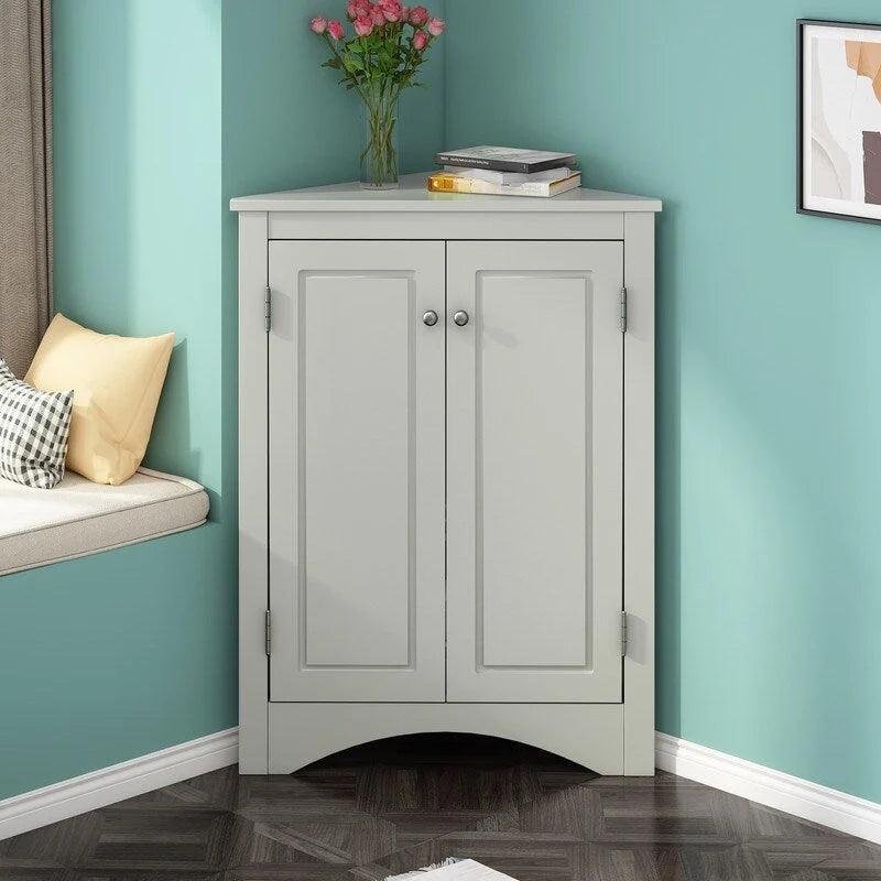 Corner Triangle Bathroom Storage Cabinet with Adjustable Shelves, Freestanding Floor Cabinet, Accent Cabinet for Living Room