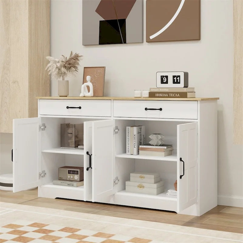 Farmhouse Buffet Cabinet Storage Sideboard with 2 Drawers and 4 Doors