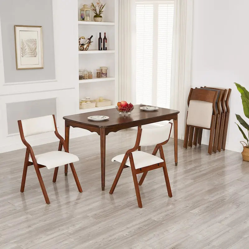 2-Piece Upholstered Folding Dining Chair, Space Saving Wood Chairs