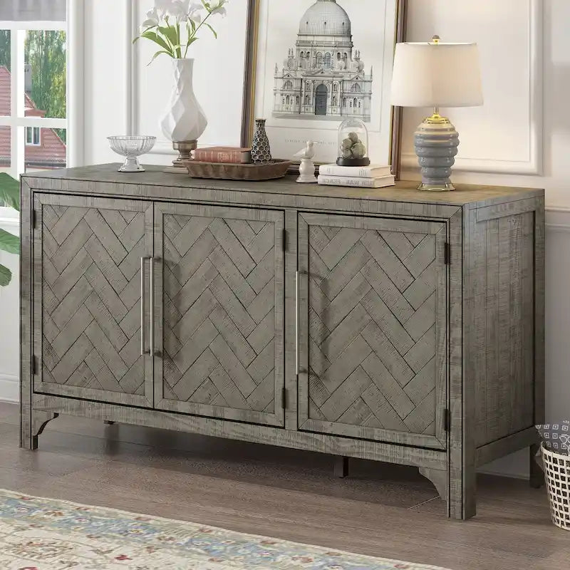 Storage Cabinet Sideboard with 3-door and Adjustable Shelves