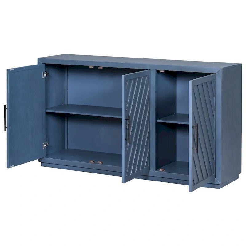 3-Door Large Storage Retro Sideboard with Adjustable Shelves and Black Handles