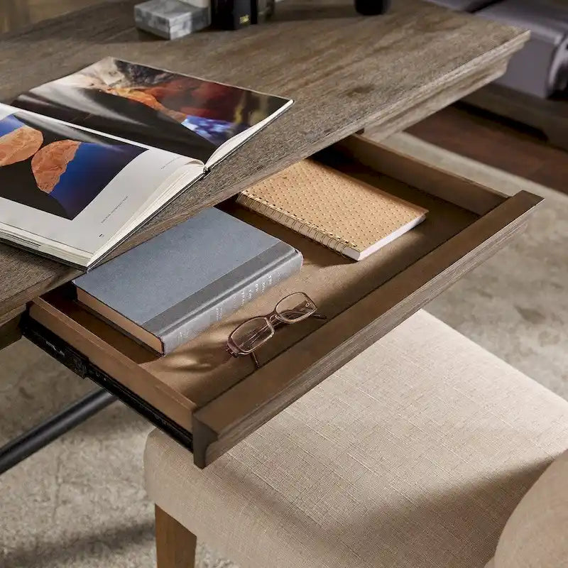 Wire Brushed Wood Oak Finish 1-Drawer Writing Desk