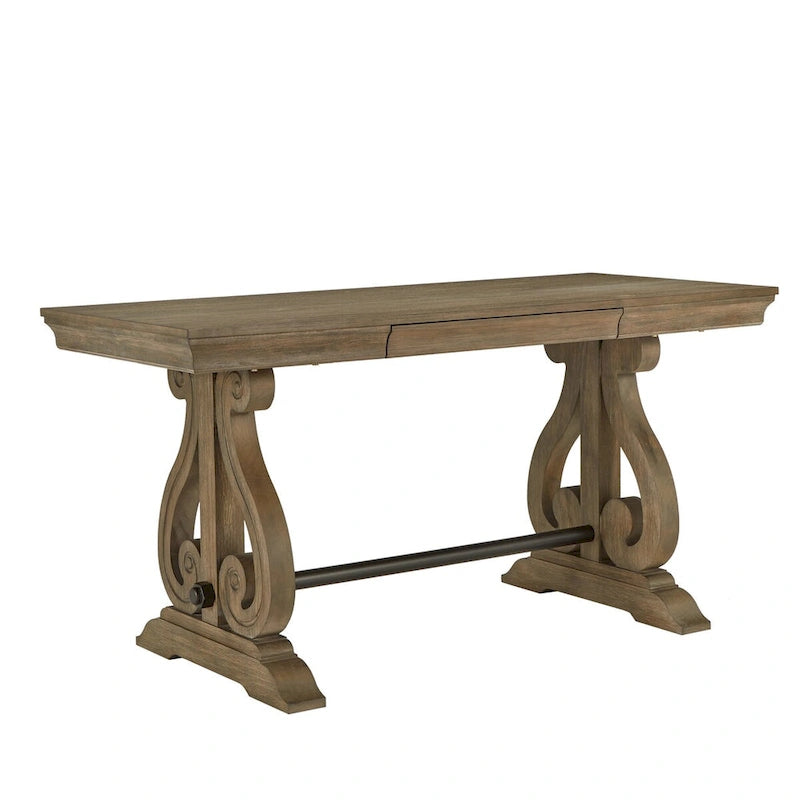 Wire Brushed Wood Oak Finish 1-Drawer Writing Desk