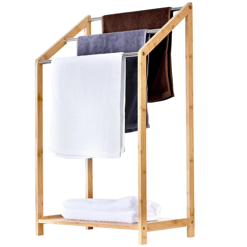 Bamboo Towel Rack Holder for Bathrooms (3 Tier) - Freestanding Beach Towel Stand with Towel Organizer