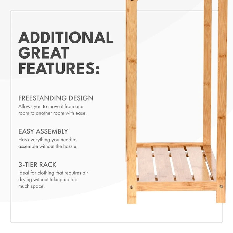 Bamboo Towel Rack Holder for Bathrooms (3 Tier) - Freestanding Beach Towel Stand with Towel Organizer