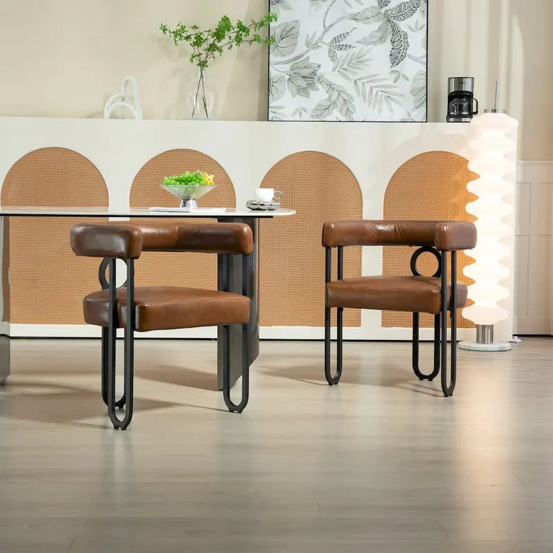 Contemporary Designed PU Fabric Upholstered Accent,Dining Chair,Barrel Side Chairs Kitchen Armchair for Living Room set of 2